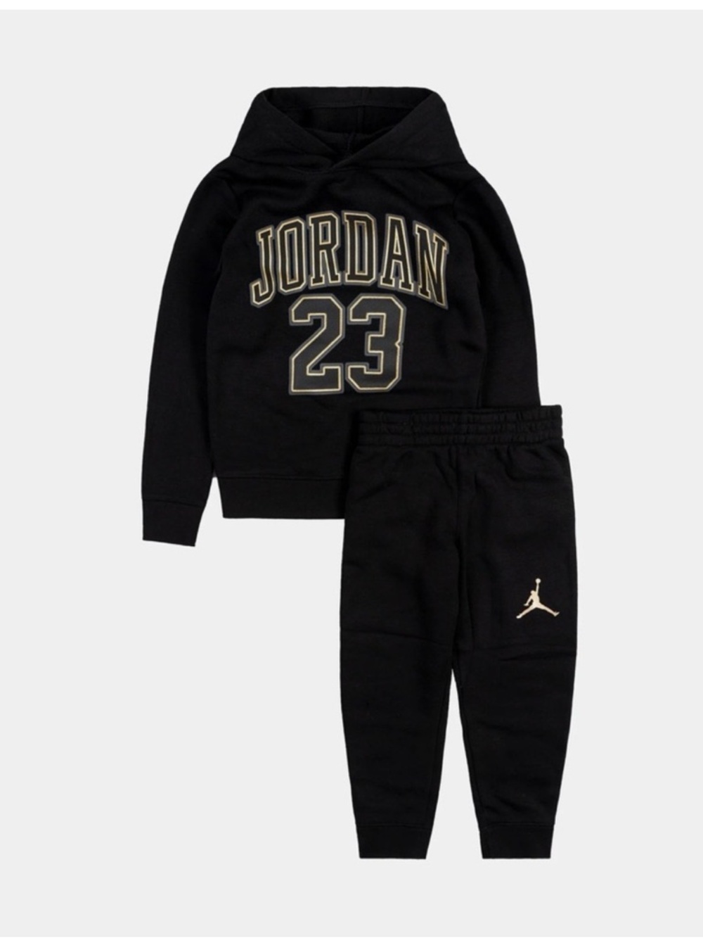🏆⚫️ Jordan Kids Black Hoodie & Jogger Set with Gold Accents